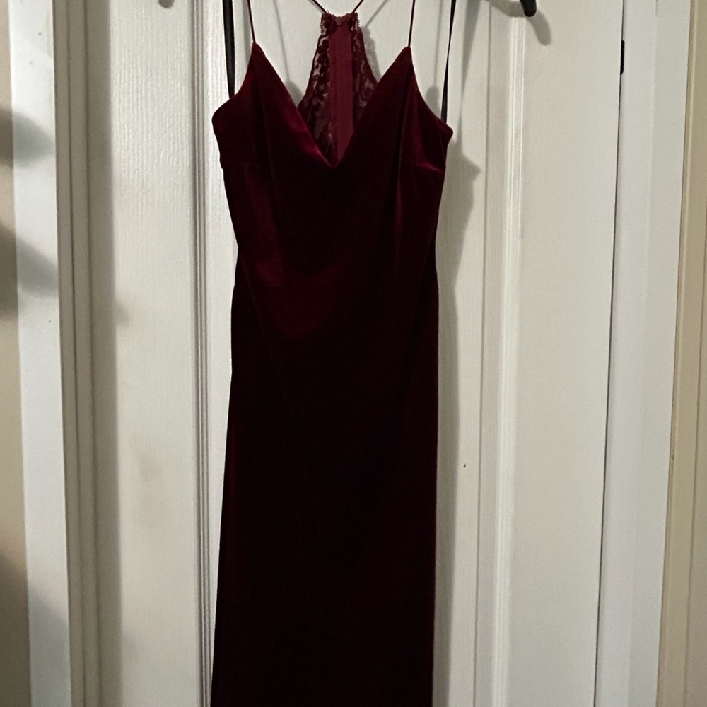 B Darlin Strapless Velvet Slip Dress in Burgundy
